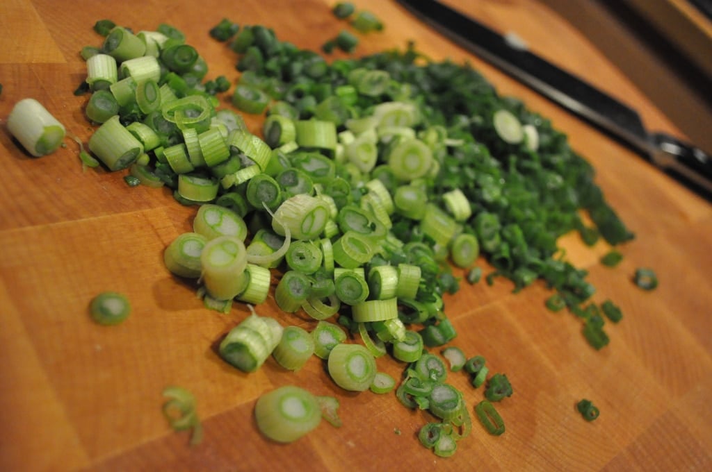 a pile of diced green onions