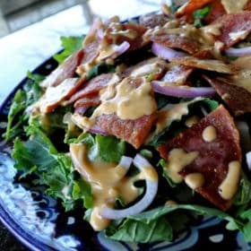 spicy salami and hummus salad