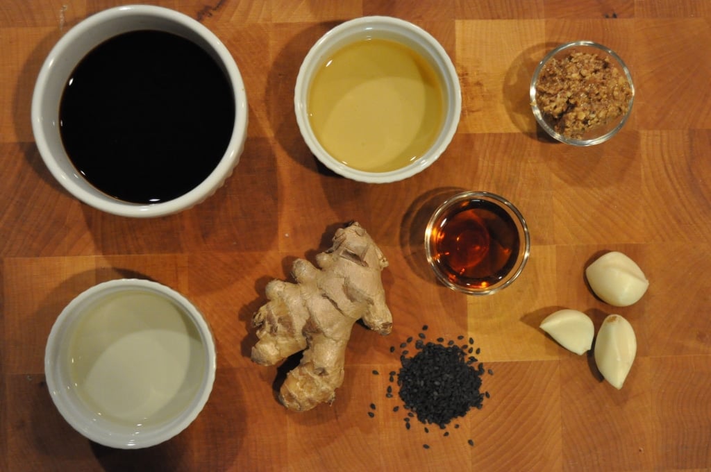 overhead view of ingredients for slaw dressing