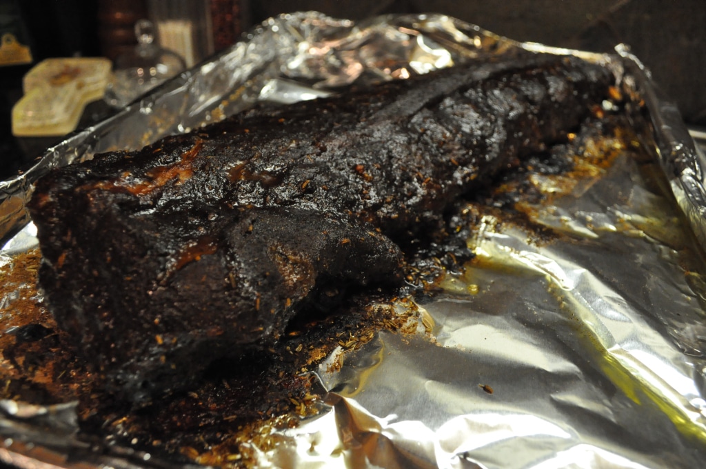 a rack of Chinese braised short ribs on tin foil