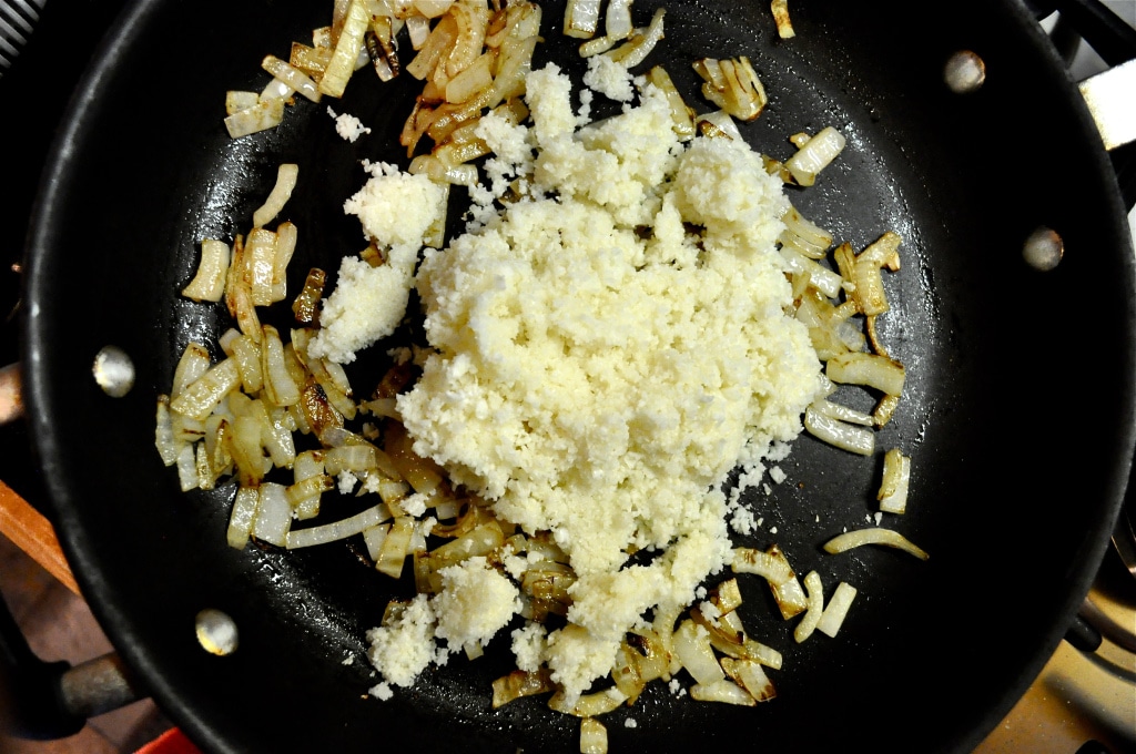 onions and cauliflower rice
