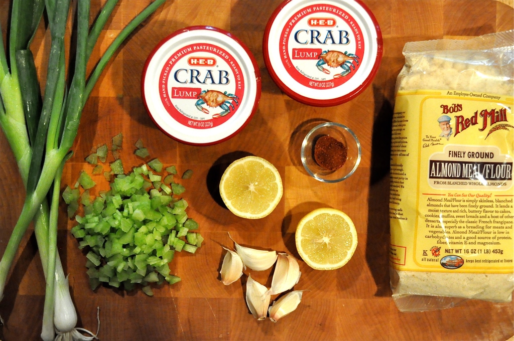 ingredients for paleo crab cakes with lemon garlic aioli