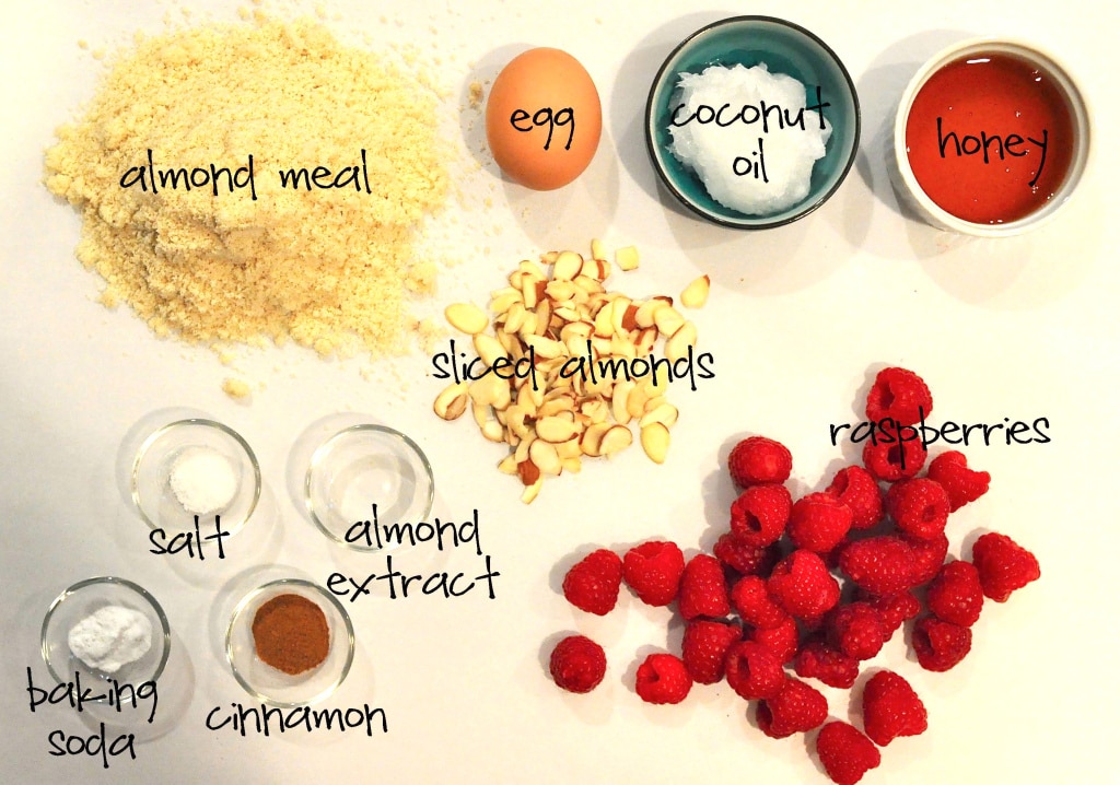 ingredients for paleo raspberry almond cookies