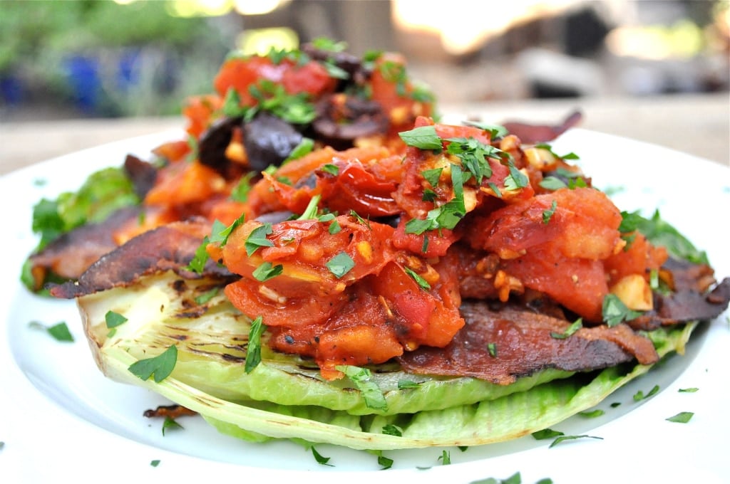 paleo grilled romaine and bacon salad