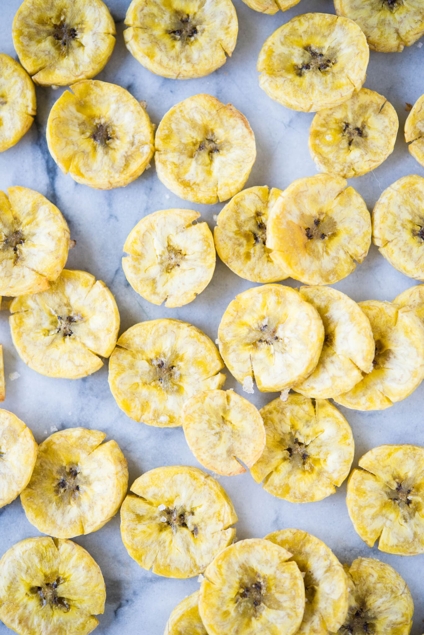 plantain chips on a marble board