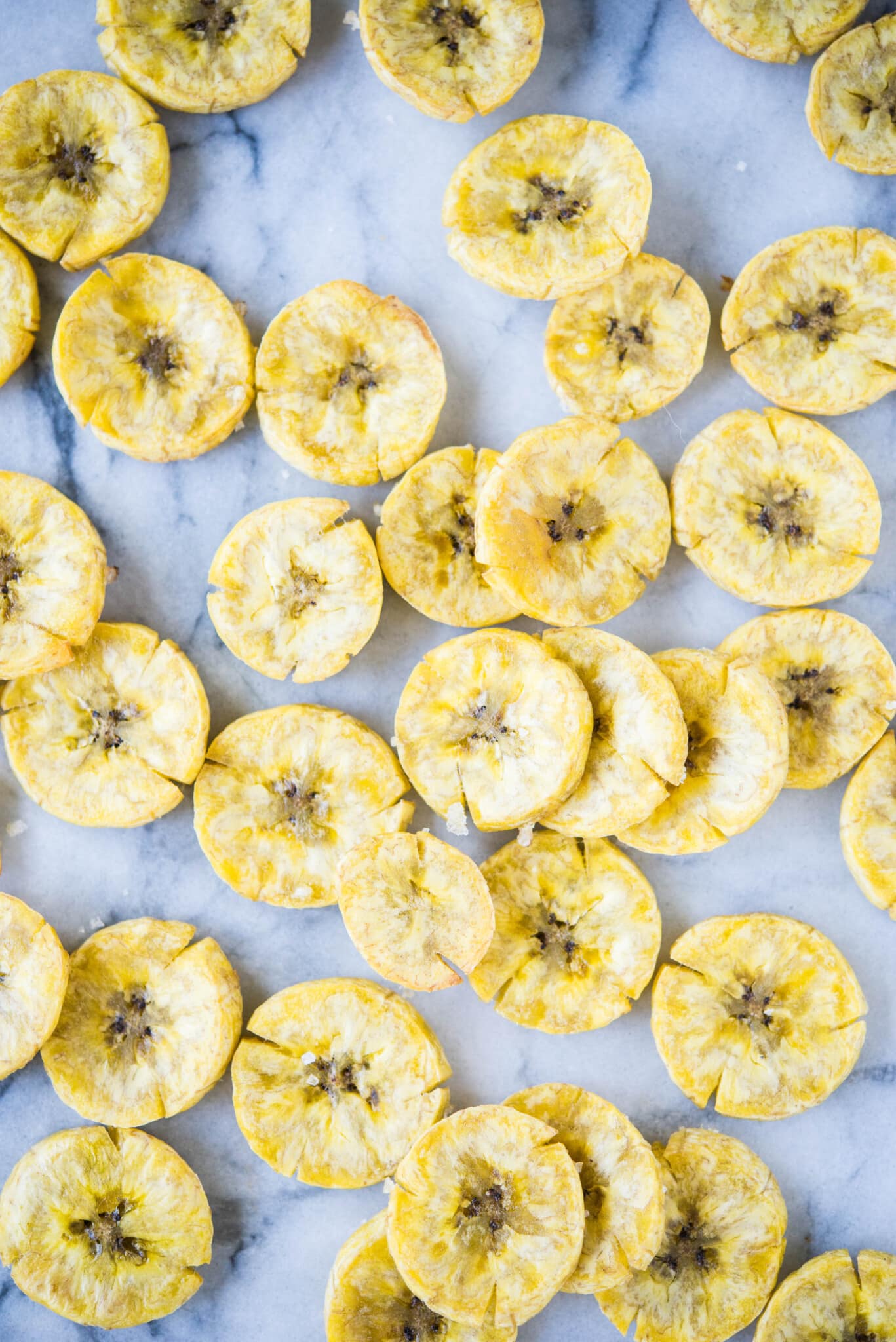 plantain chips on a marble board