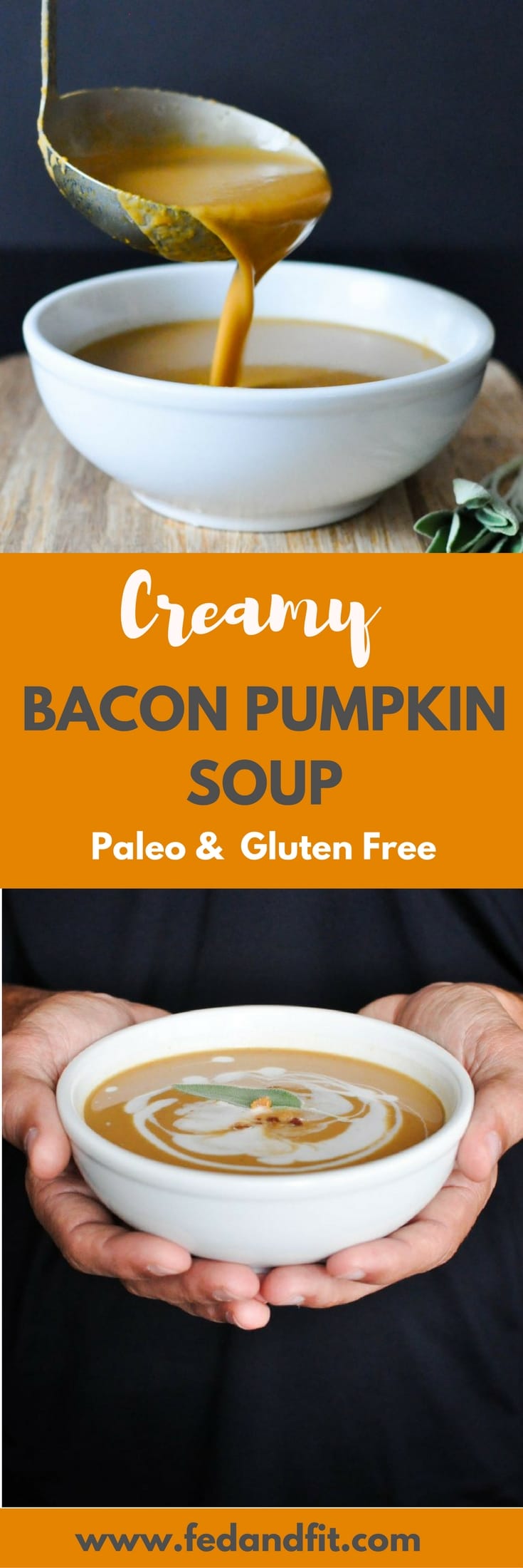 esta sopa de abóbora Paleo Bacon é totalmente livre de laticínios e cremosa com leite de coco. É a refeição de inverno saudável e reconfortante perfeita que ainda se sente indulgente!