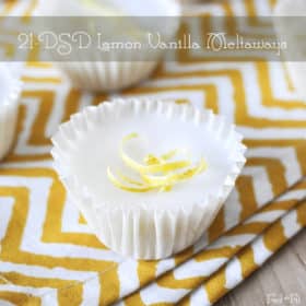one white lemon vanilla meltways with lemon zest and yellow napkin