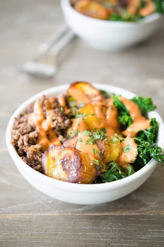 Paleo Bison Plantain Breakfast Bowl