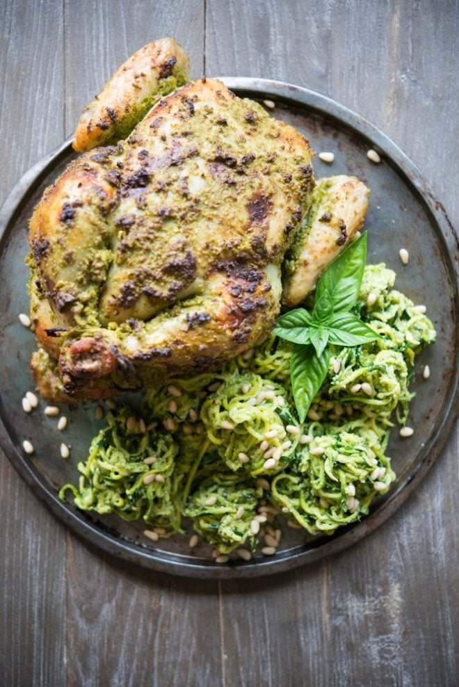 Fennel Pesto Chicken and zucchini spaghetti