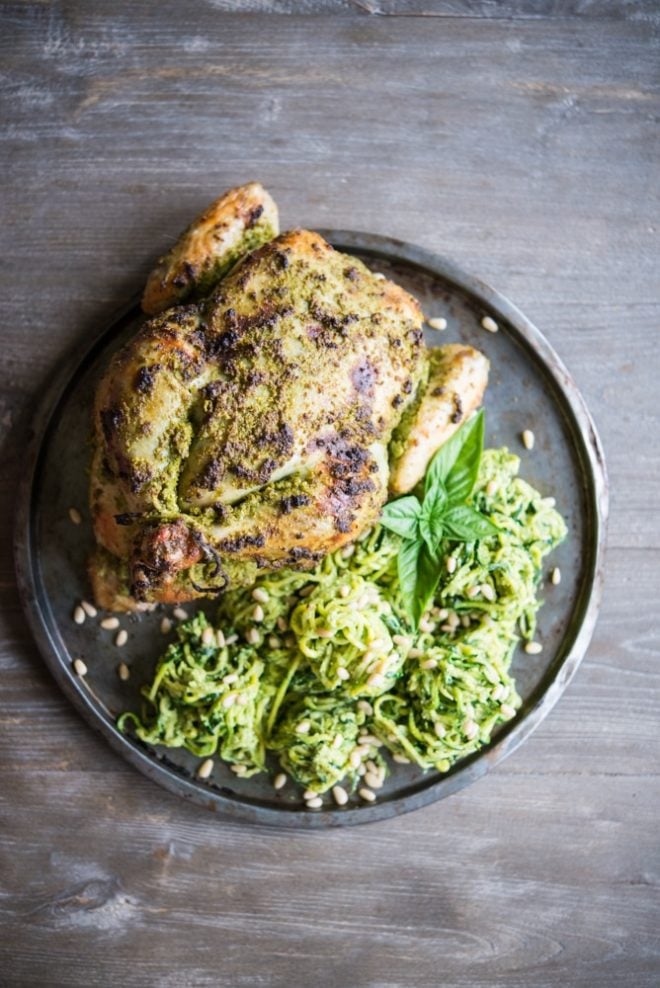 Fennel Pesto Chicken and zucchini spaghetti