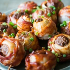 a plate of BBQ Bacon Onion Bombs