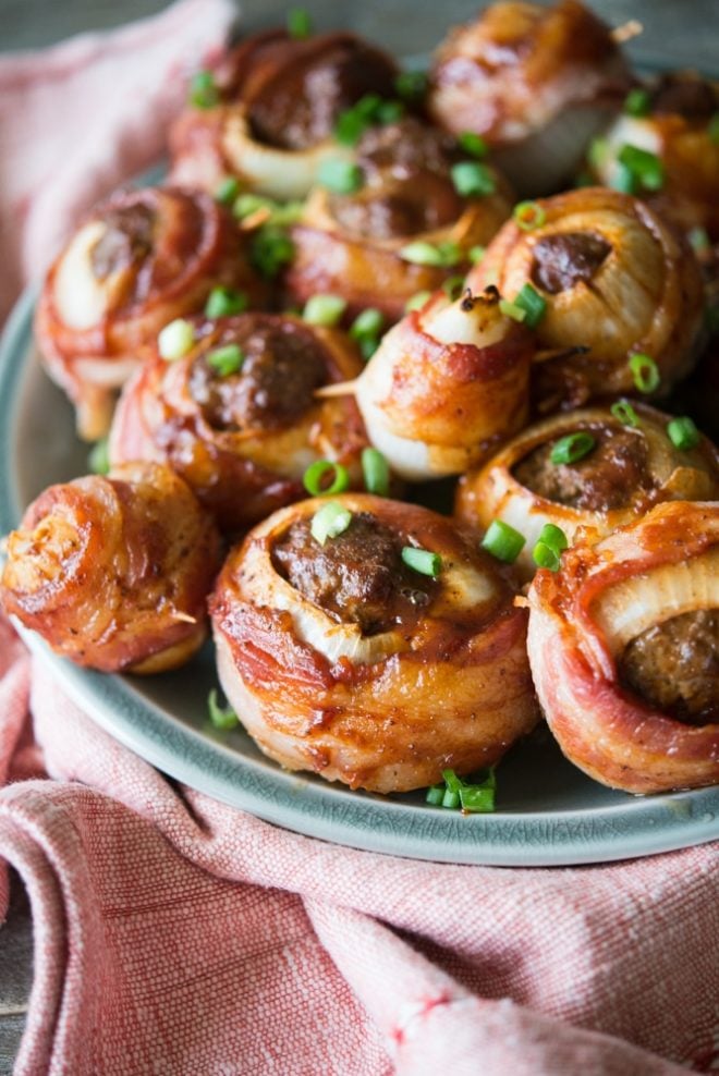 a plate of BBQ Bacon Onion Bombs