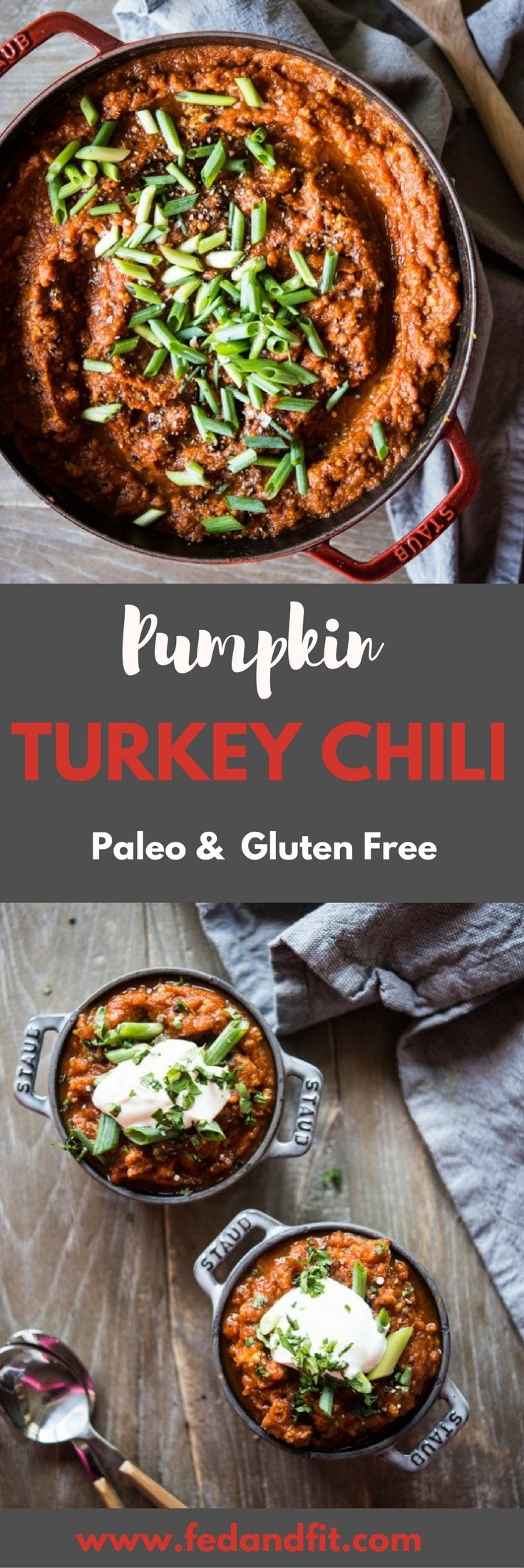 This Paleo Pumpkin Turkey Chili recipe is healthy, easy, and Whole30-friendly! It is the perfect fall meal to feed a huge crowd.