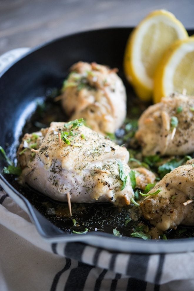 Crab Stuffed Chicken Breast in a skillet