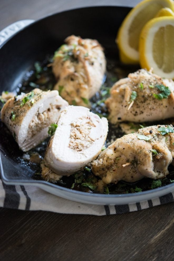 Crab Stuffed Chicken Breast in a skillet