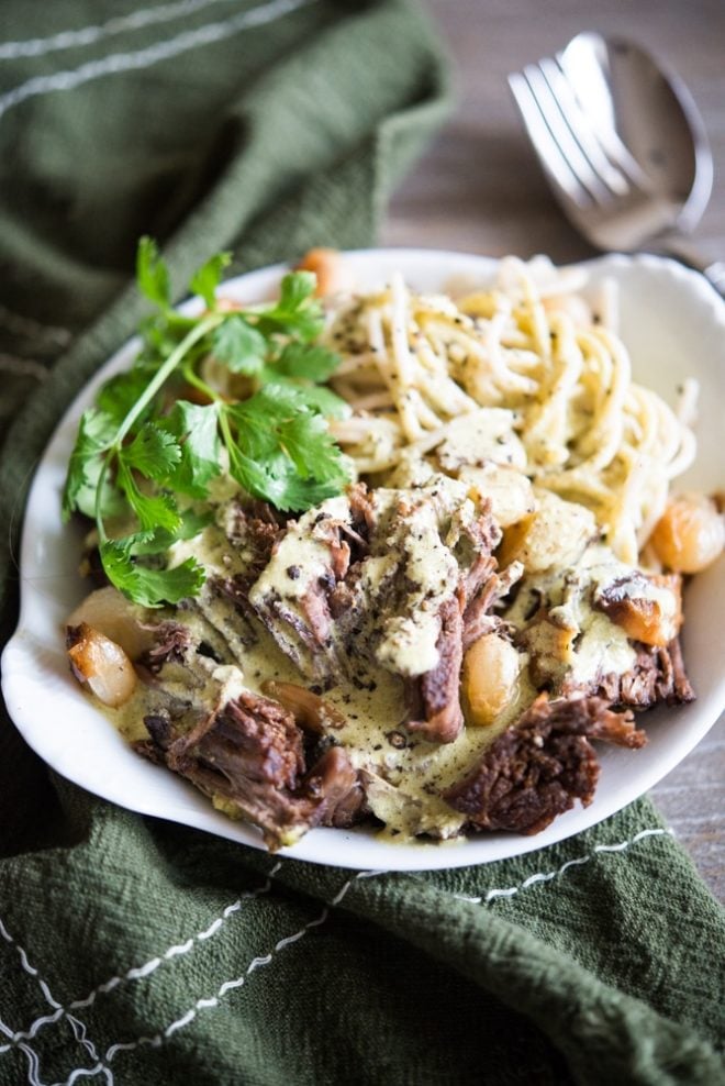 Pot Roast Pasta with Green Magic Sauce