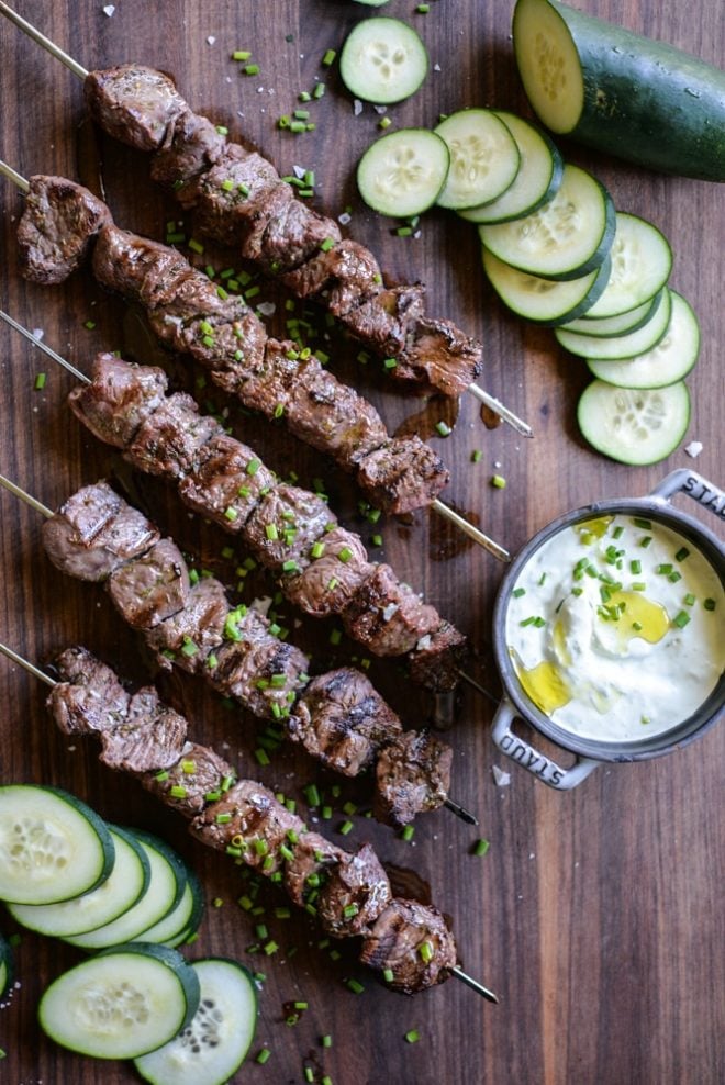 greek beef kabobs and homemade tzatziki