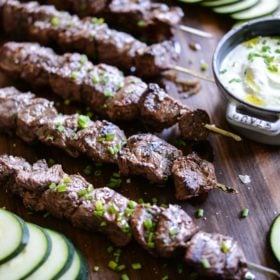 greek beef kabobs and homemade tzatziki