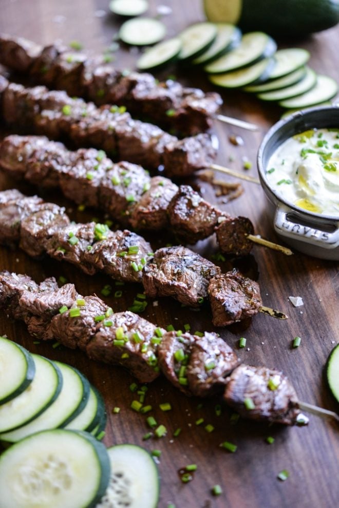 greek beef kabobs and homemade tzatziki