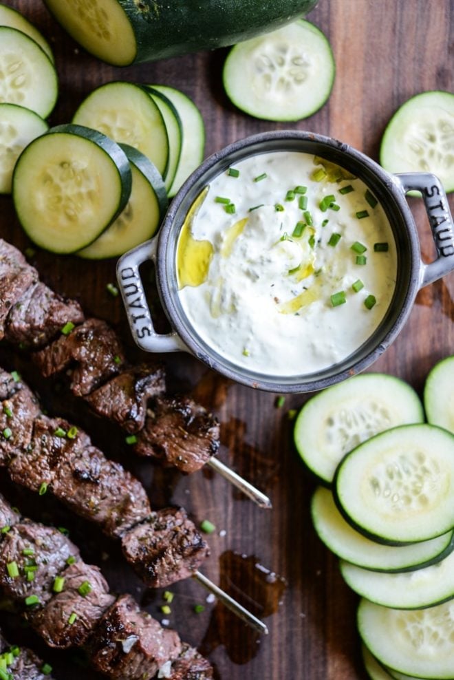 greek beef kabobs and homemade tzatziki