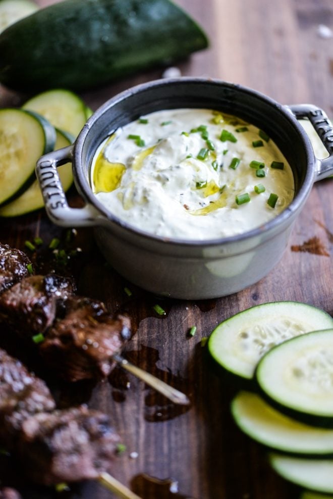 greek beef kabobs and homemade tzatziki