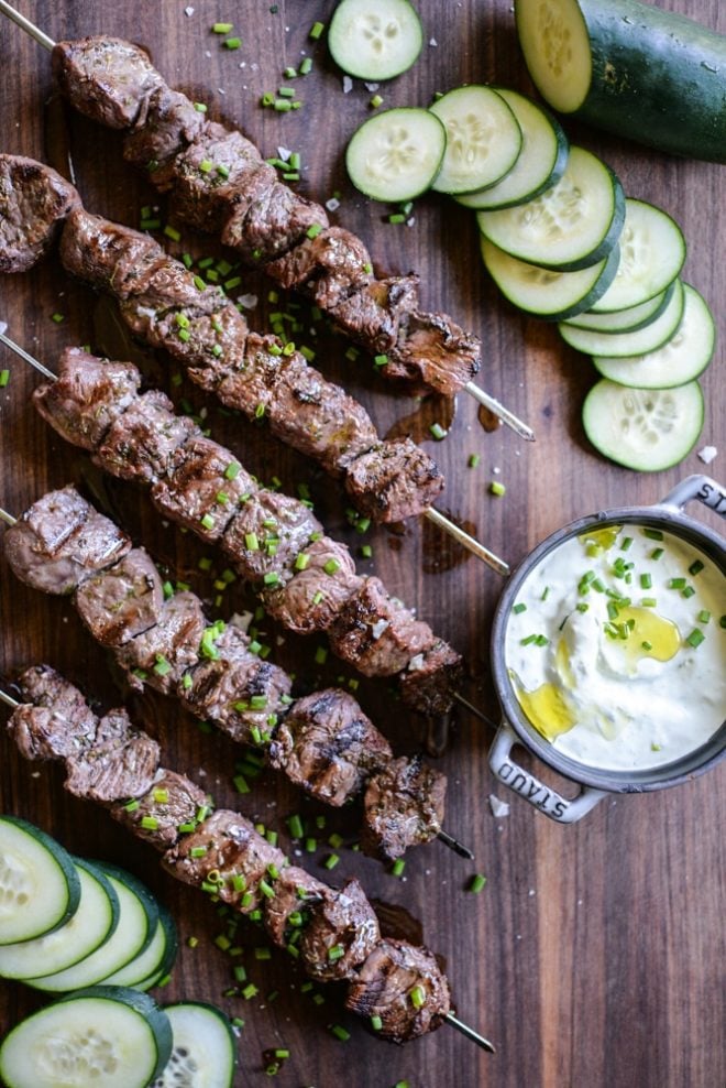 greek beef kabobs and homemade tzatziki