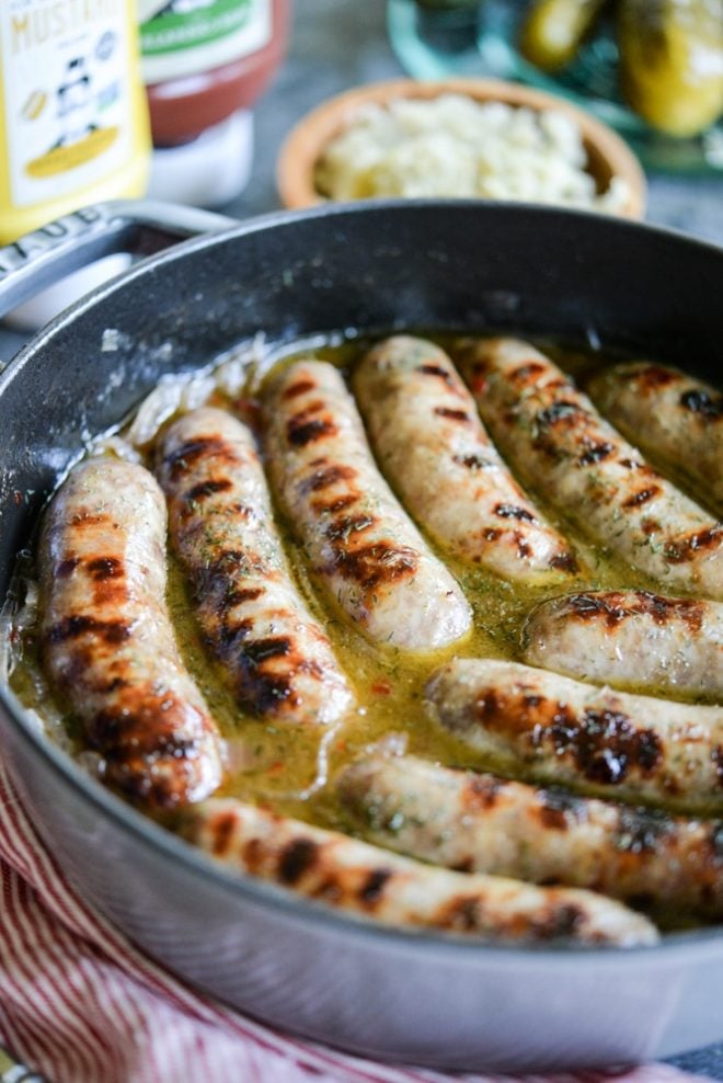 Gluten Free Hard Cider Brats with Onions | Fed & Fit