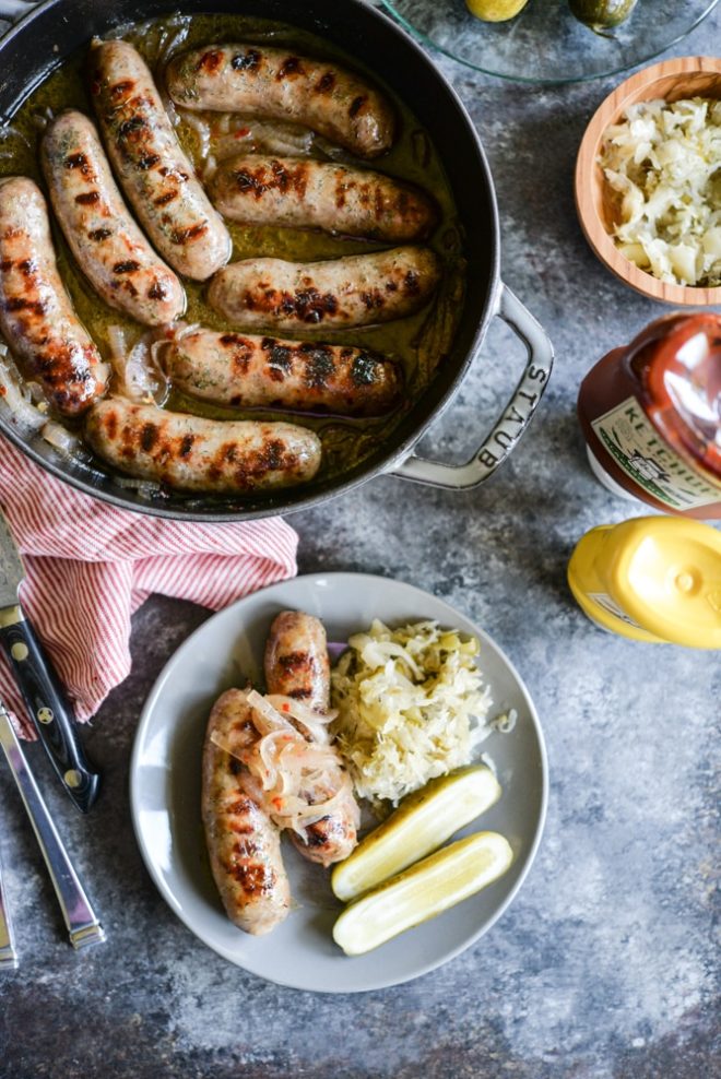 Gluten Free Hard Cider Brats with Onions | Fed & Fit