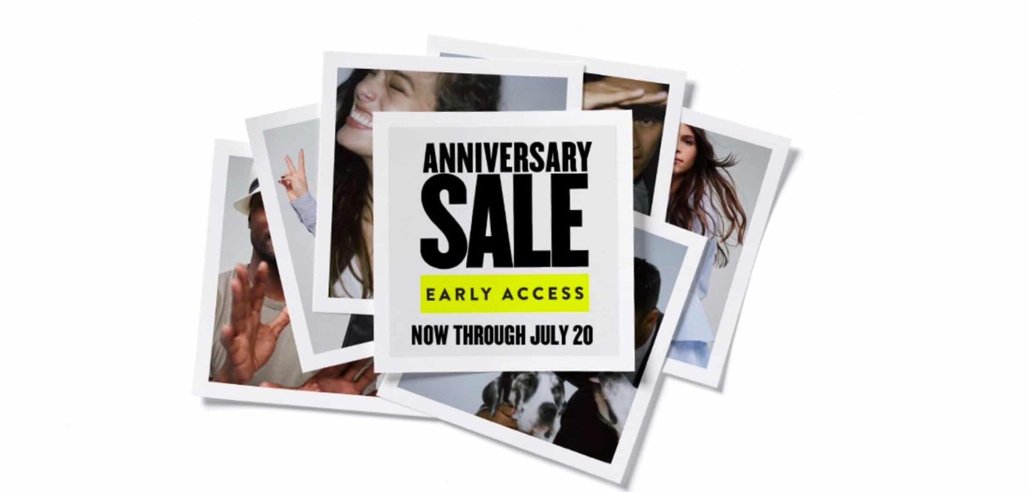 multiple photos of women in fashionable clothing with text that reads anniversary sale early access now through July 20