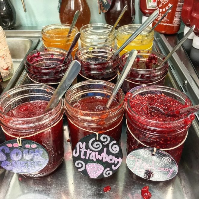 assorted jams and jellies