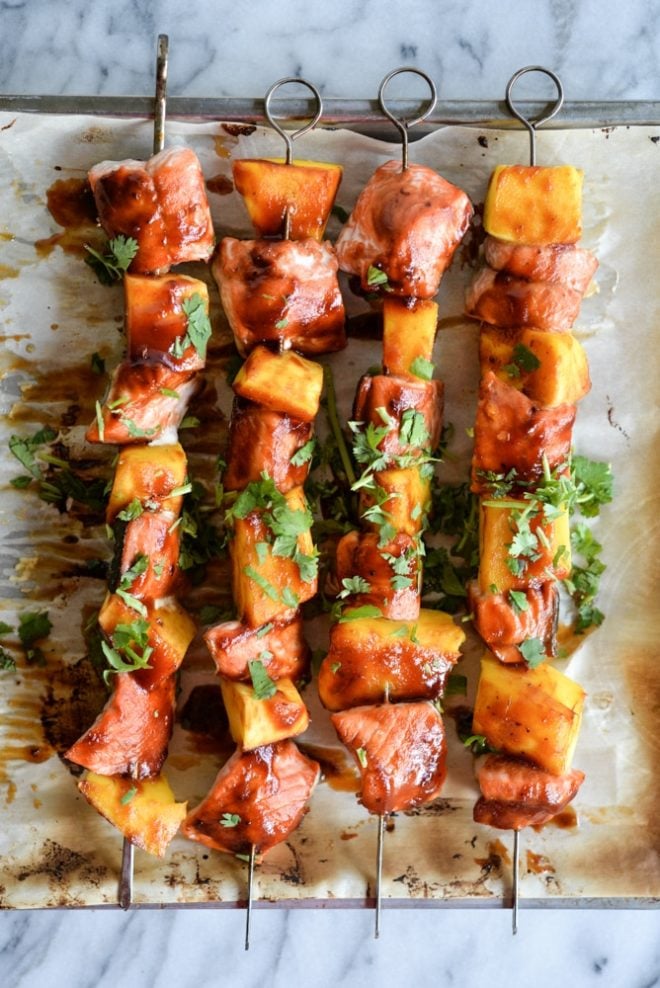 BBQ salmon mango kabobs