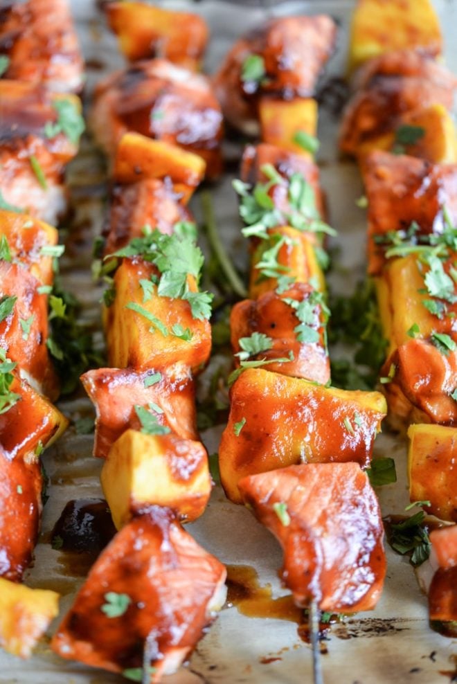 BBQ salmon mango kabobs