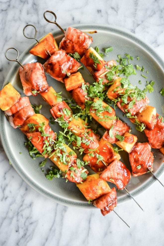 BBQ salmon mango kabobs