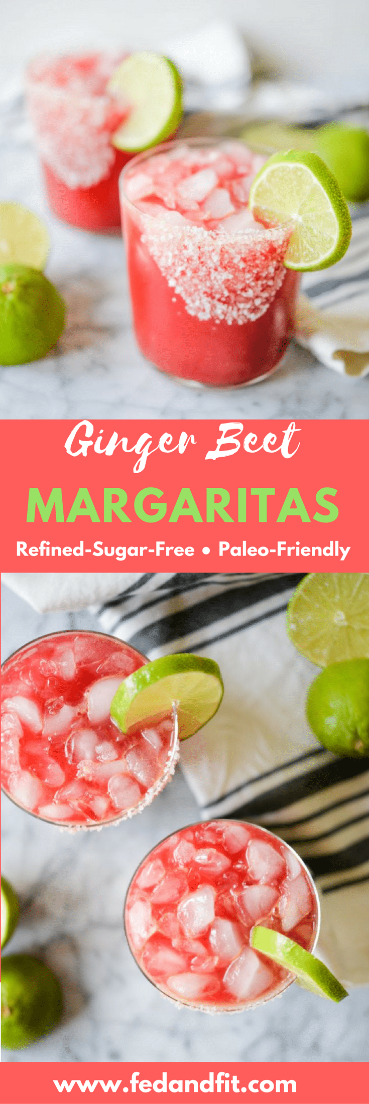 These skinny Ginger Beet Margaritas are a great twist on the classic recipe and easy enough for a crowd! Even better, they are Paleo-friendly and refined-sugar-free for the perfect healthier margarita.