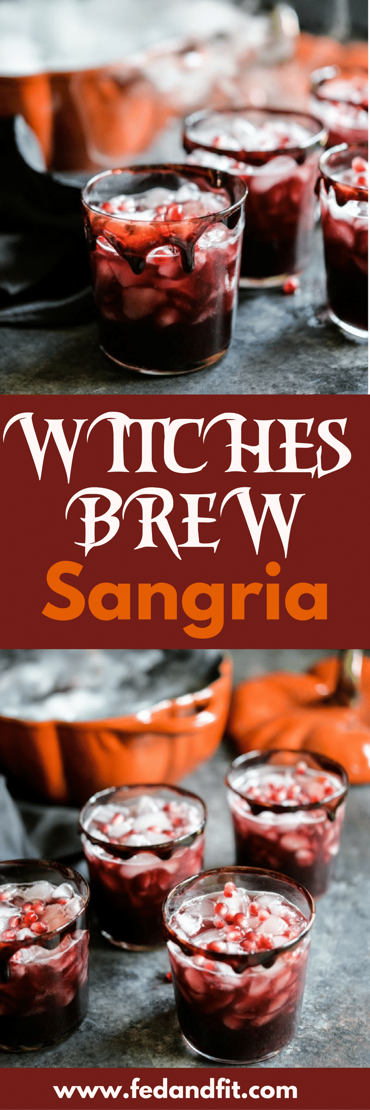 This Witches Brew Black Sangria is the perfect batch cocktail to make for your Halloween party this year. This punch is complete with spooky dry ice and fake blood rims made from cherry juice. 