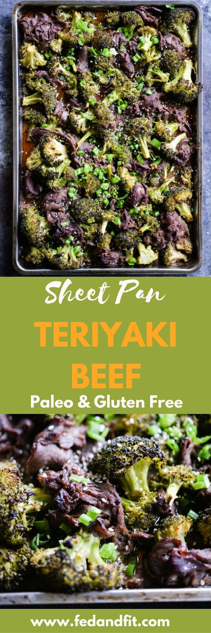 This Teriyaki beef sheet pan dinner combines thinly sliced beef & broccoli with a Paleo and gluten free marinade that bakes up in 30 minutes for an easy way to get an Asian-inspired meal on the table!