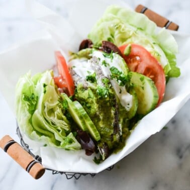 Greek Burger Lettuce Wraps with Mediterranean Chimichurri