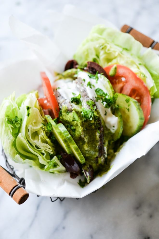 greek burger lettuce wraps with mediterranean chimichurri