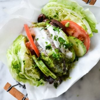 Greek Burger Lettuce Wraps with Mediterranean Chimichurri