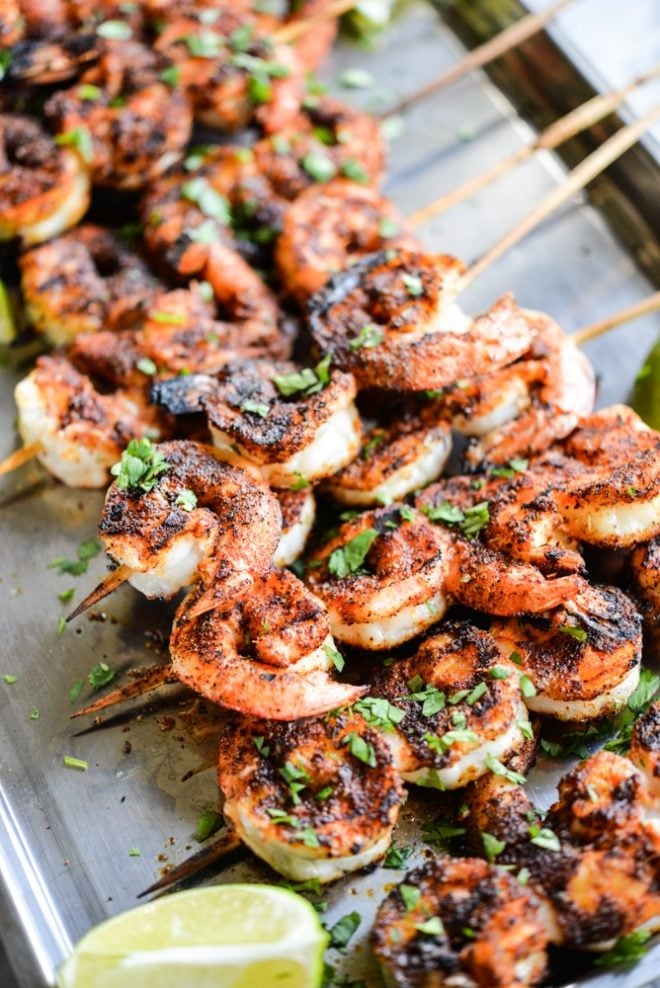 blackened shrimp skewers