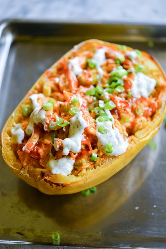 Buffalo Chicken Spaghetti Squash Bowls