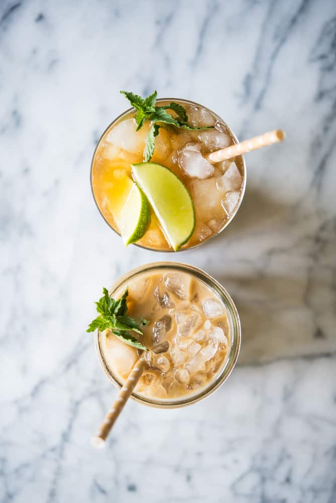 mint iced coffee and texas iced tea made with mint simple syrup
