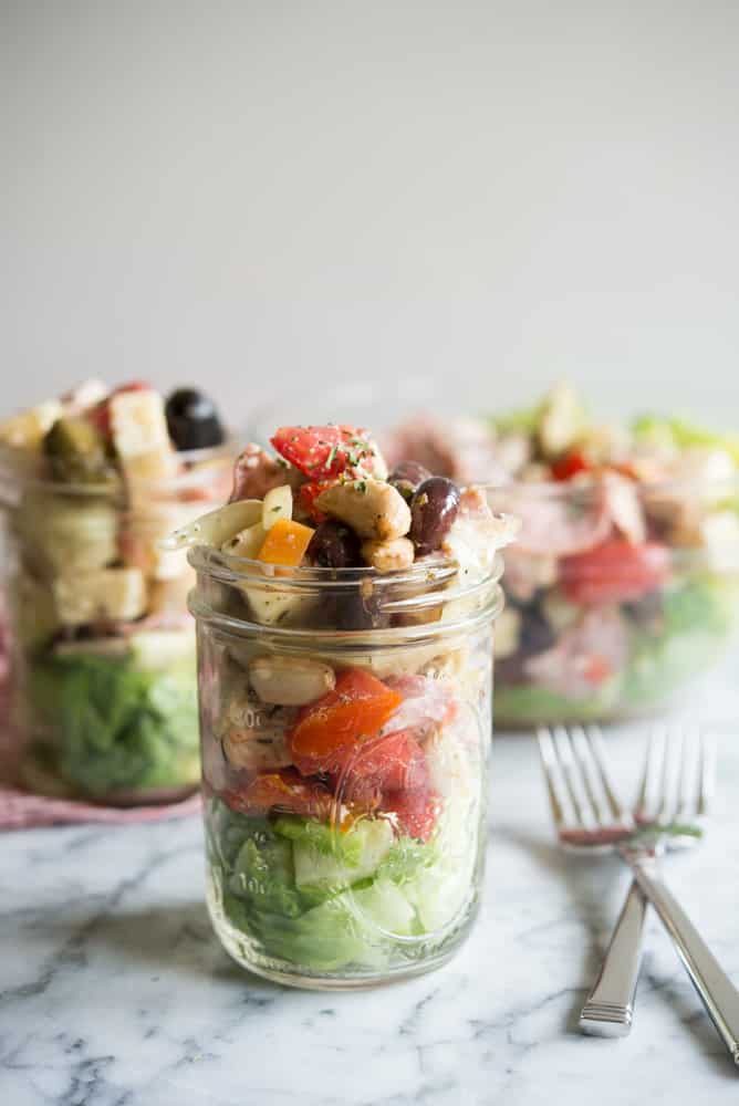 Chopped Antipasto Salad in Mason Jars - Casa de Crews