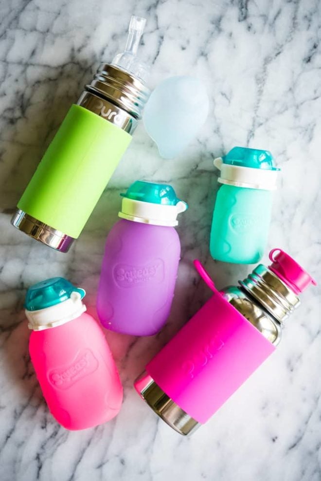 stainless steel water bottles and silicone squeeze pouches