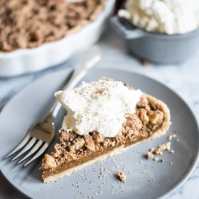 Egg-Free Pumpkin Pie with cinnamon crumble topping