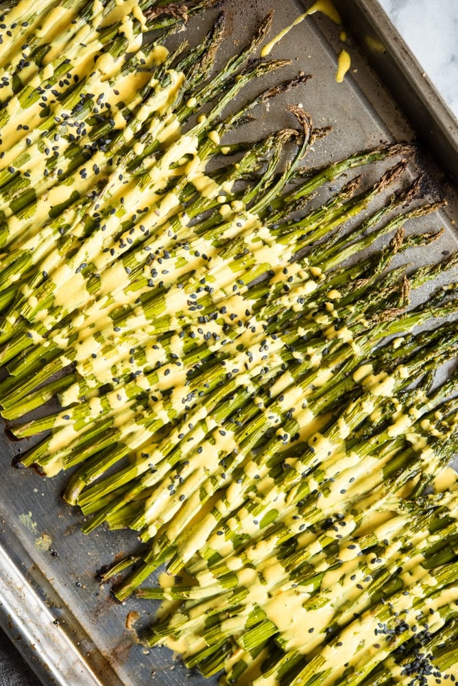 healthy super bowl roundup roasted asparagus with lemon cardamom sauce