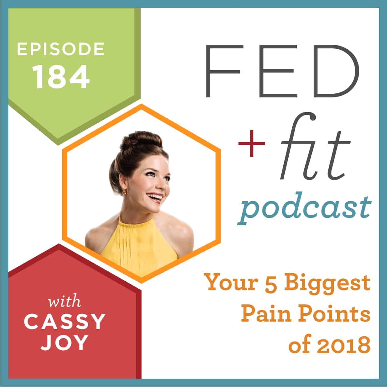 Fed and Fit podcast graphic, episode 184 Your 5 Biggest Pain Points of 2018 with Cassy Joy