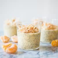 clear glasses of Creamsicle Chia Pudding