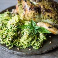 Fennel Pesto Chicken and zucchini spaghetti